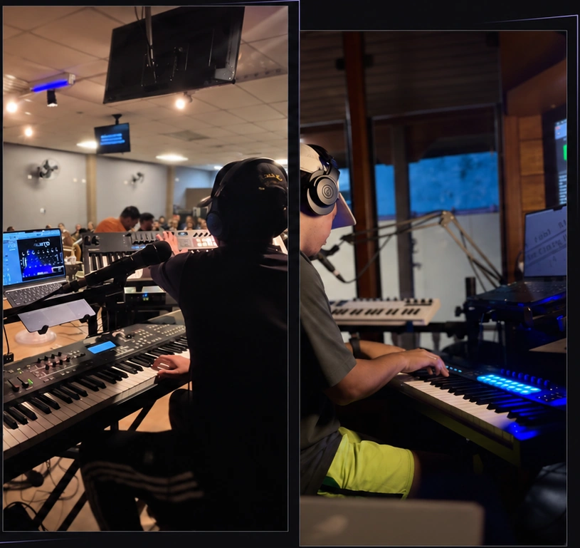 Composição aprovada de registros do setup ao vivo e do estúdio de Gabriel